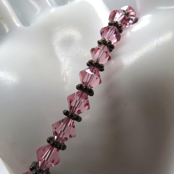 Vintage Pink Crystal‎ Bead Bracelet Metal Spacer Beads Extender - Picture 6 of 11